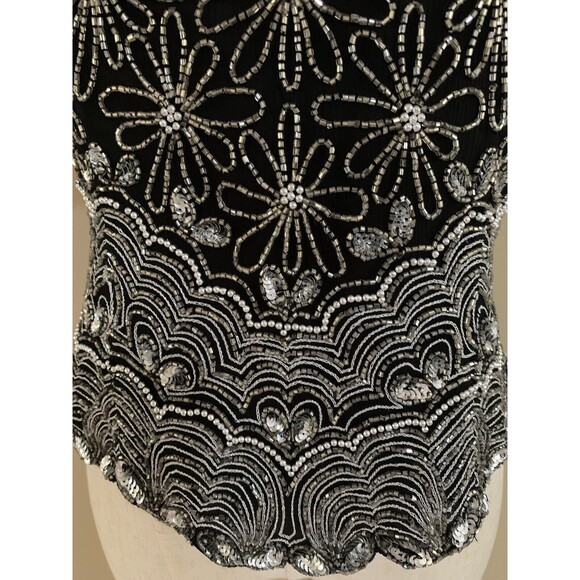 Papell Boutique Evening, Silk‎ Floral Beaded Black Blouse Size S Mint - Picture 4 of 10